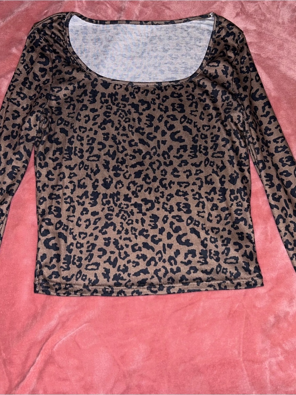Womens Brown Leopard Print Scoop Neck Long Sleeve Top